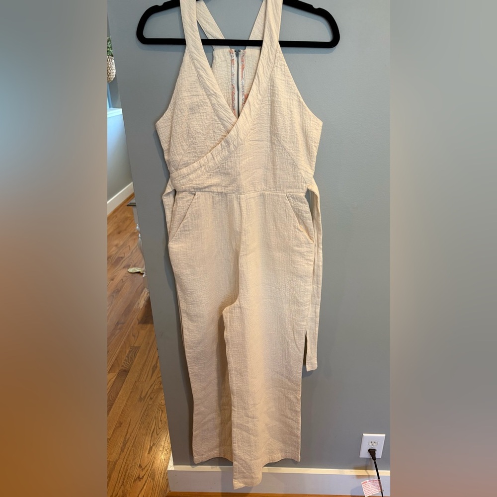 Anthropologie Demi Textured Ivory Wrap Jumpsuit - Picture 4 of 8